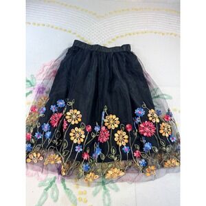 Shein Black Embroidered Floral Tulle Midi Skirt Women's Size‎ M